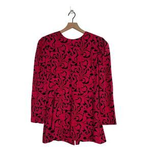 Vintage Richard Warren 100% Silk Blouse Size 10 Red and Black Floral Peplum